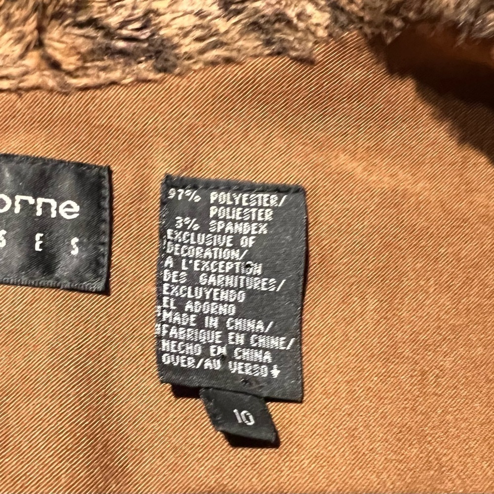 VGT Liz Claiborne Dresses Womens Size 10 Brown Coat With Leopard Print Collar - Picture 6 of 10